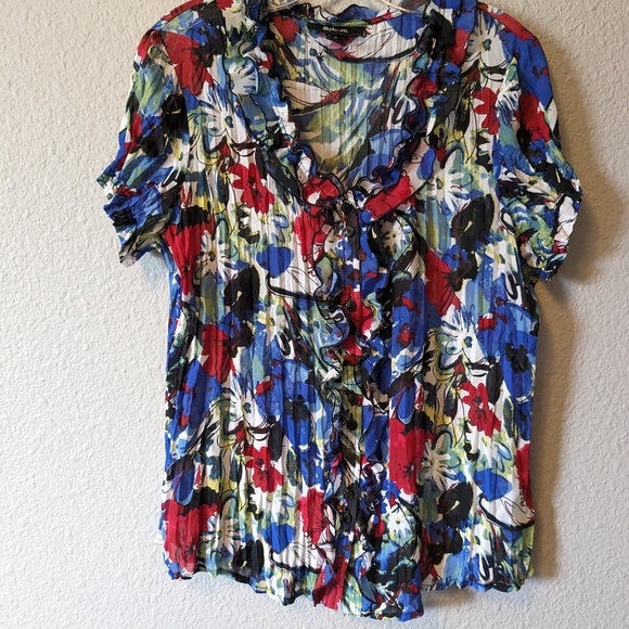 🔥SALE🔥 Style & Co Floral Short Sleeve Blouse Ruffled Button Down B Neck Sz.10 - Picture 5 of 7